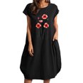 thumbnail image 2 of SMihono Robes d'Été Bohémiennes pour Femmes Grande Taille Couleur Unie Manches Courtes Col Rond Robe Imprimée avec Poches Robe Midi, 2 of 4