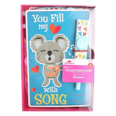 Way To Celebrate Valentine's Day Party Favor Valentines, Kazoos, 8 Count