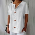 thumbnail image 2 of Yigetop Cotton Linen Tops for Women, Linen Shirts for Women Summer Cotton Linen V Neck Short Sleeve Tops Loose Vacation Beach Solid Blouses Tunic Tops Linen Tops for Women Loose Fit White L, 2 of 9