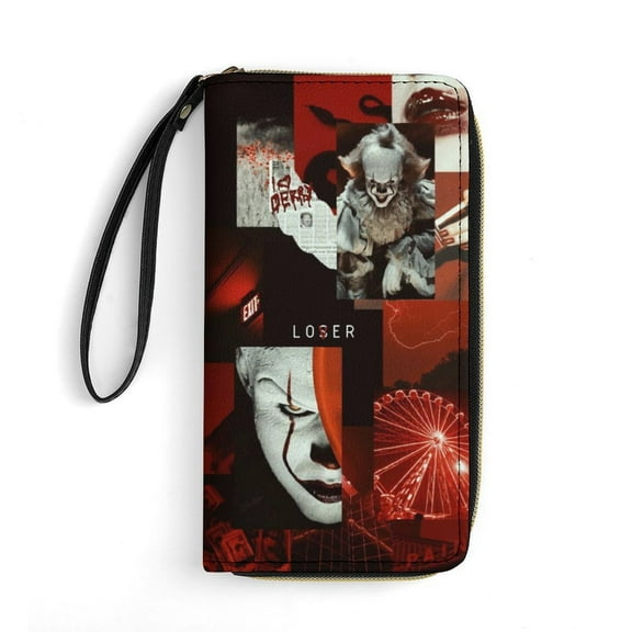 Pennywise Leather Wallet with Wristlet Credit Card Holder Zipper Clutch Stylish Purse for Women Men