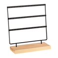 thumbnail image 1 of Soporte para joyería, soporte para pendientes con Base de madera, 2 ranuras para anillos, organizador de joyas, soporte organizador para tocador de Negro, 1 of 9