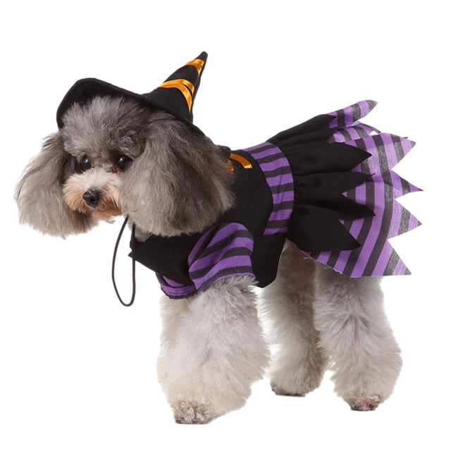 Disfraz de perro de Halloween, disfraz de mascota, disfraz divertido de mago a rayas, conjunto de abrigo y sombrero de 2 patas para perros Levamdar BST3134505-3