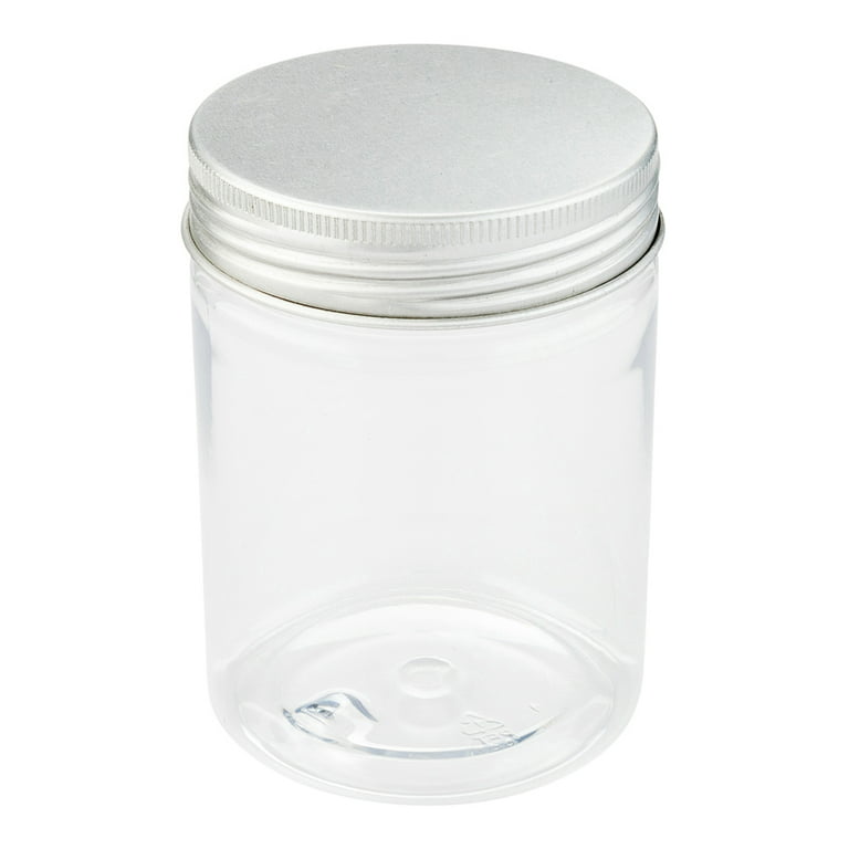 RW Base 1 oz Round Clear Plastic Candy and Snack Jar - with Silver Aluminum  Lid - 2 x 2 x 1 1/4 - 100 count box