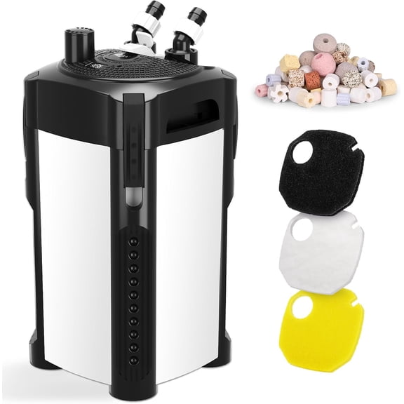 581 GPH Canister Filter – Ultra-Quiet 3-Stage External Aquarium Filter with Quartz Balls & Filter Cotton, 35W, Fits Tanks Up to 150 Gallons