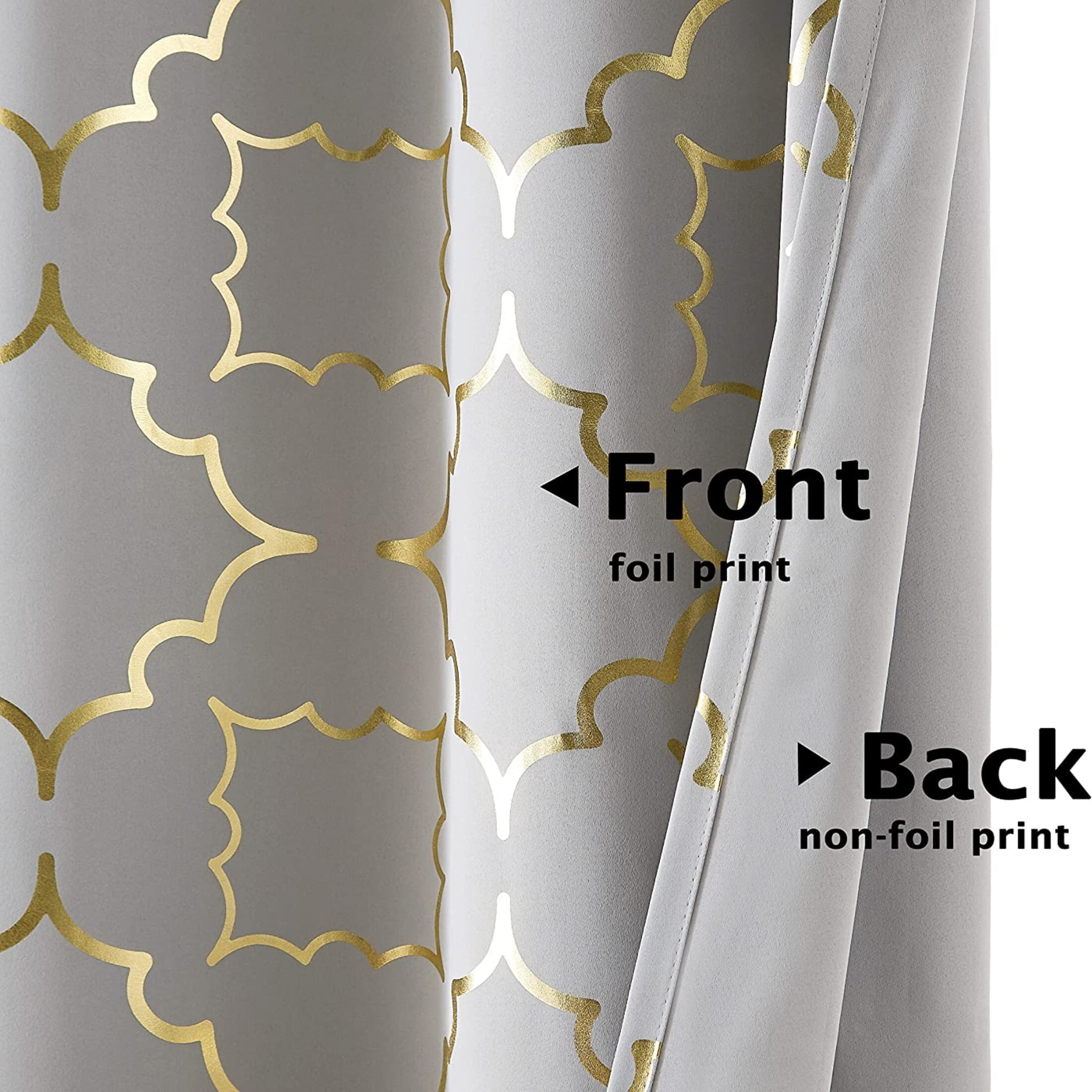 Junvictex Blackout Gold-Grey Grommet Curtain for Bedroom 52"Wx84"L Foil Metallic Print Energy Efficient Drapes,2 Panels
