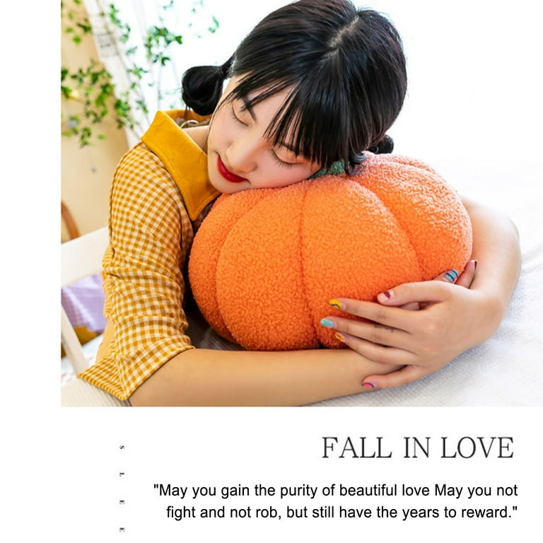 3D Fluffy Pumpkin Plush Pillow - Soft Halloween & Thanksgiving Decor (7.87 Inch, Beige)