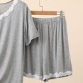 thumbnail image 4 of Thousandth Women's Fashionable Summer Loungewear Casual Comfortable Sleepwear Lace Short Sleeved T-Shirt with Elastic Waist and Lace Shorts Loose Home Clothes Pajamas Set, 4 of 9