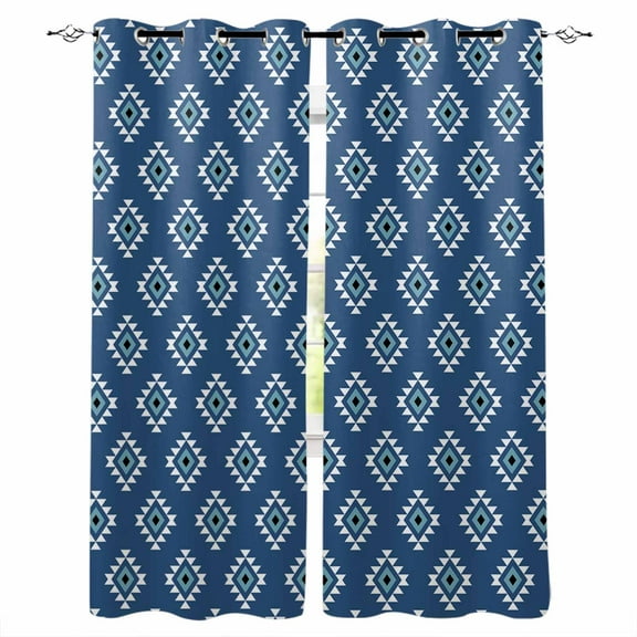 Fsddascl Blue Boho Geometric Blackout Curtains for Bedroom/Living Room, Thermal Insulated Kitchen Curtains, Farmhouse Southwest Motifs Art Grommet Darkening Window Treatment Drapes 52"x63"x2