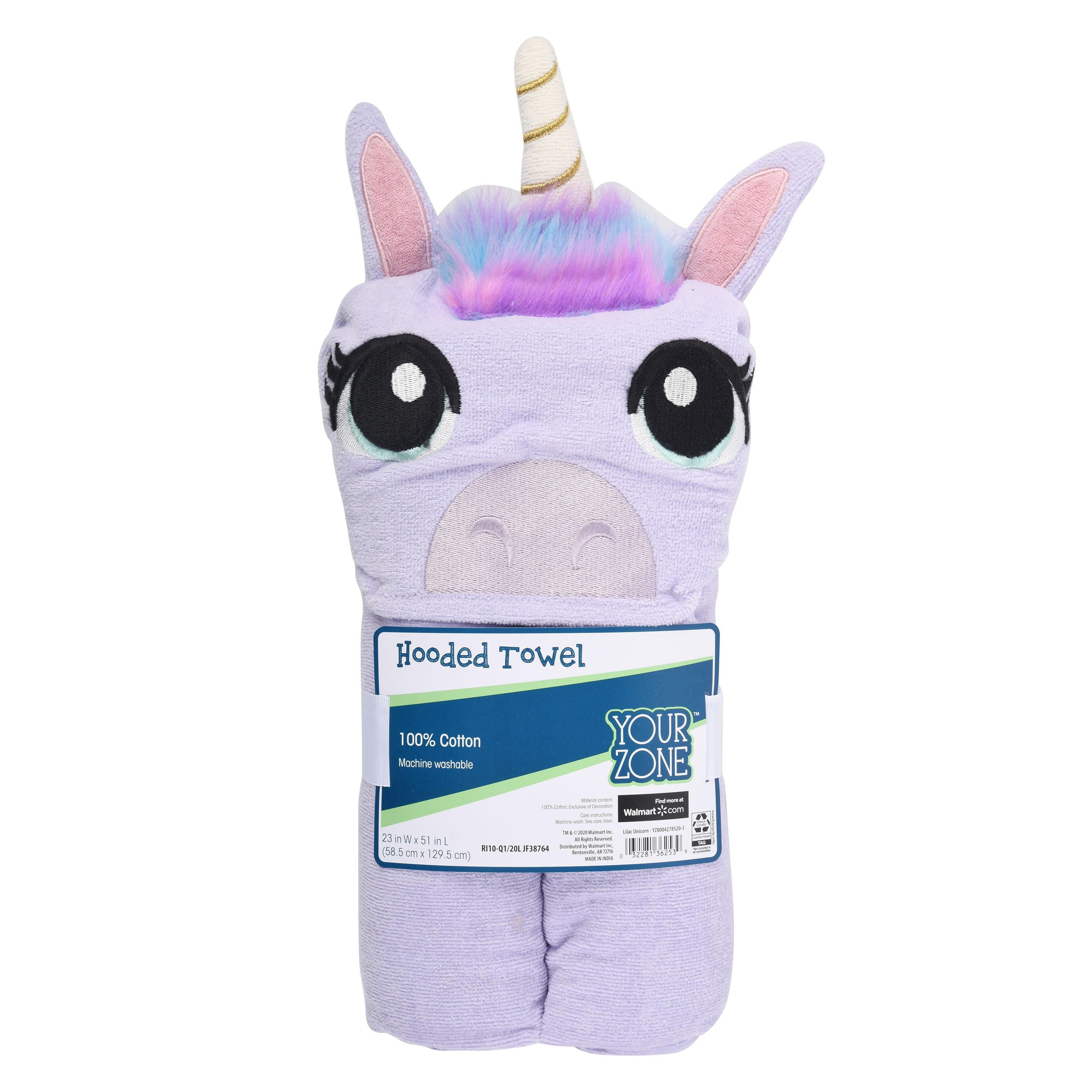 Your Zone Unicorn Hooded Towel Wrap, 100 Cotton