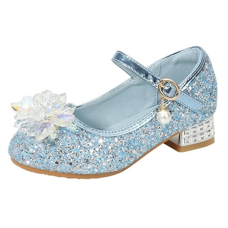 

Hwmodou Toddler Little Kid Girls Dress Pumps Glitter Sequins Princess Flower Low Heels Party Show Dance Shoes Rhinestone Sandals
