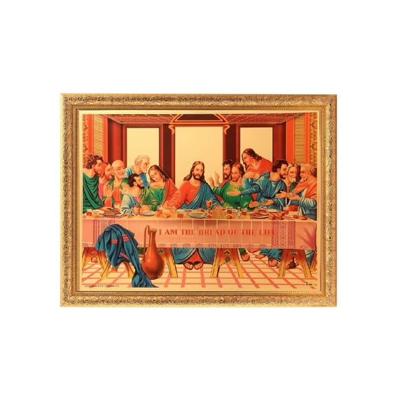 Bm Traders Jesus Last Supper Golden Foil Print Photo In Religious Frame (14 X 18 Inch)