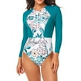 thumbnail image 2 of CALAFEBILA Women One-Piece Swimwear Summer Fashion Halter Mother's Day Patchwork Long Sleeve Zipper Printed Relaxing Beach No Rims Paded Swimsuit, 2 of 7