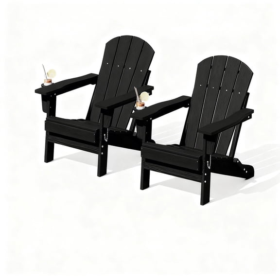 Riedhoff Outdoor Wooden Textured HDPE Adirondack Chair - Set of 2,  29.92 x 28.66 x 35.43", Black