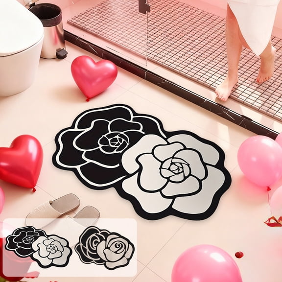 Boovnll Valentines Rug, Flower Diatom Mud Non-Slip Catch Mud Valentines Day Door Mat for Indoor Outdoor Home Entrance Kitchen Decor, Valentines Day Decorations, 16" x 24"