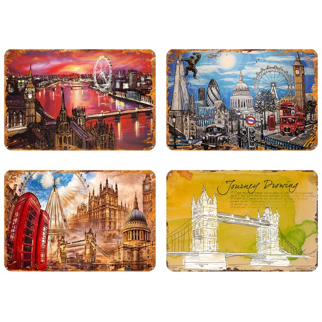 Placa Metal Vintage Pintura Hierro Rectangular Del 20x30cm 4 Uds.