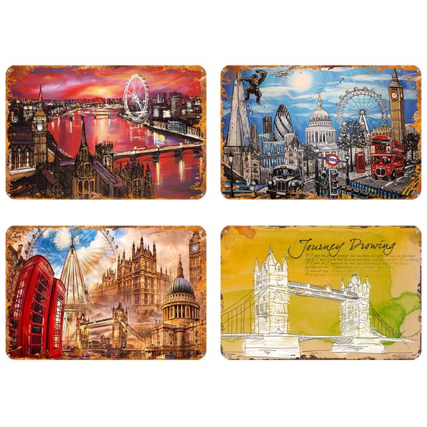 Placa Metal Vintage Pintura Hierro Rectangular Del 30x40cm 4 Uds.