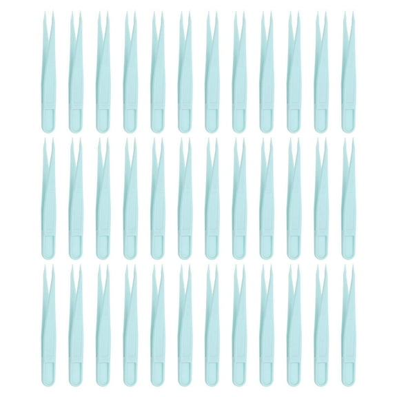 30 Pack Plastic Tweezers for Crafts, 3.1" Pointed Tweezers Bulk for Animal Feeding, Disposable Stickers Tweezers (Blue)