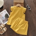 thumbnail image 2 of kpoplk Toddler Baby Girl Clothes Ruffle Short Sleeves T-Shirt Tops and Shorts Set Cute Summer Outfits(Yellow,2-3 Y), 2 of 8