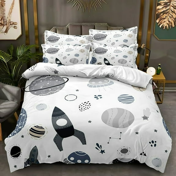 YJHDM Rocket Planet Theme Bedding Set 3D Boys Teens Kid Duvet Cover Pillow Case 2/3pcs Birthday Gift