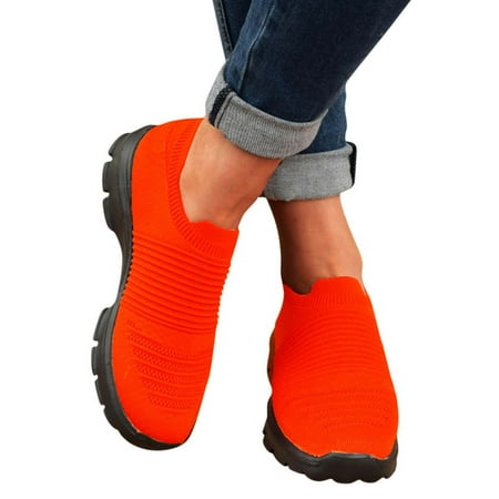 eczipvz Sneakers for Women Women s Round Comfortable Casual Knitted Loafers Breathable Lightweight Slip on Walking Shoes
