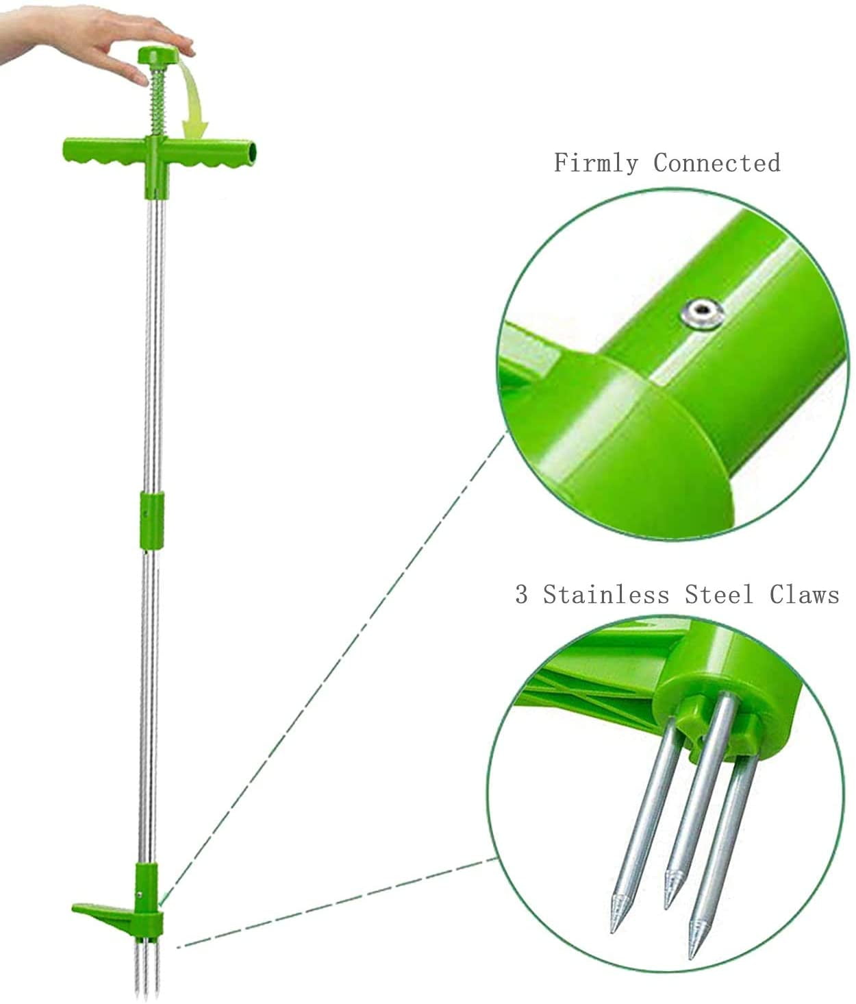 LNGOOR Stand Up Weed Puller, Root Removal Tool with 3 Stainless Steel Claws, 39 inch Long Handle Garden Hand Weeding Tool, Manual Remover Weed Extractor for Backyard, Lawn, Patio