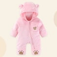thumbnail image 2 of mgoYE Baby Newborn Baby Bear Outfit With Fold-Over Mittens Footies Thin Fleece Romper Hooded Jumpsuit Winter Coat Girls Boys(Pink,9-12 Months), 2 of 9