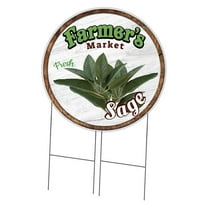 36 in. Double Sided Corrugated Circular Plastic Sign - Farmers Market Sage