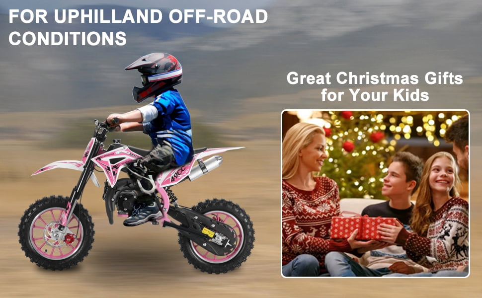 Pink 50cc Dirt Bike for Kids Girls, 2-Stroke Gas Powered Off-Road Motorcycle, Hydraulic Disc Brakes, 10" Tires, 330LBS Load, Youth Motocross Bike