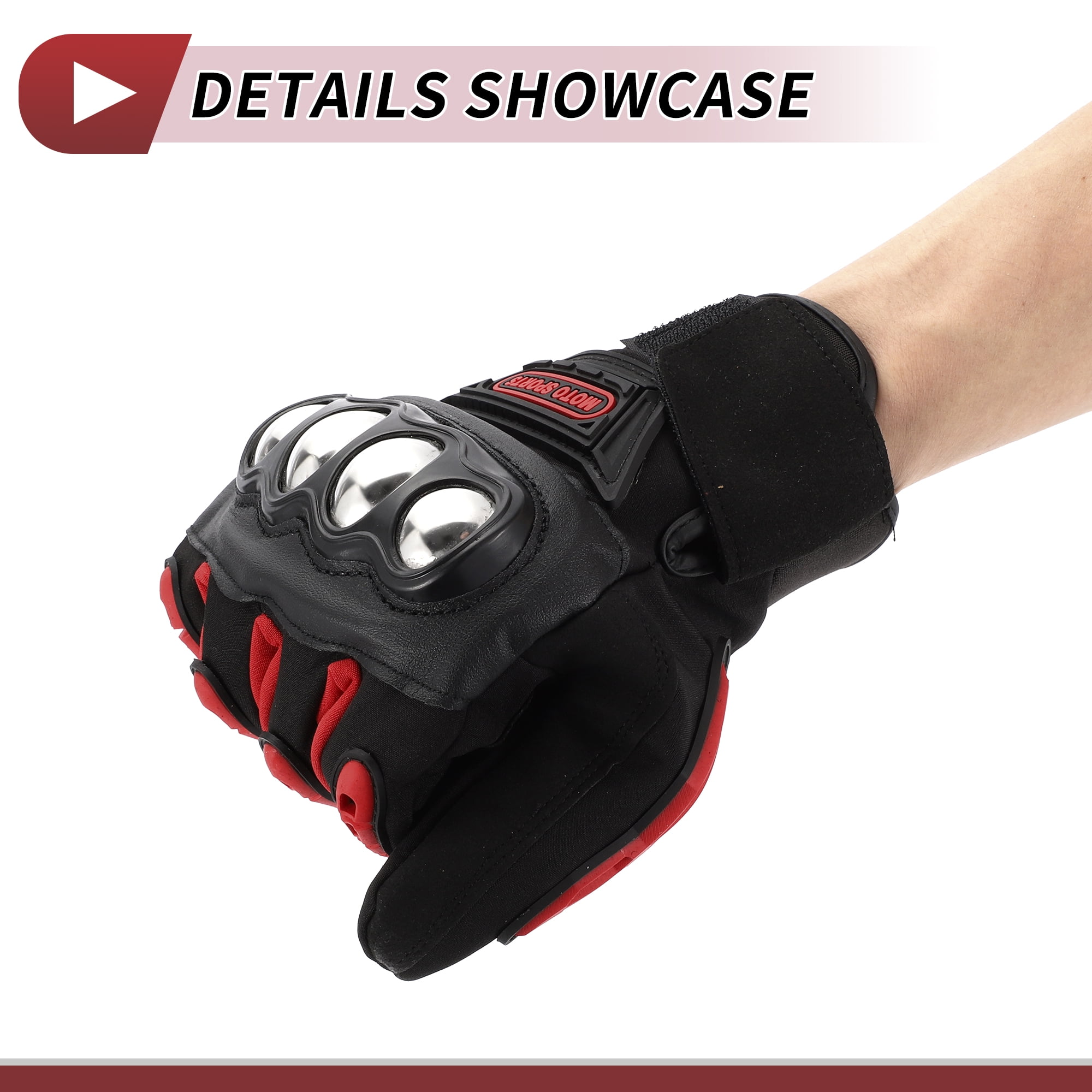 Unique Bargains 1 Pair Motorcycle Gloves Breathable Heat Dissipation Cycling Gloves Full Finger Black Red Polyester