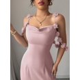 thumbnail image 3 of Dusty Pink Womens Satin Mermaid Dress With Floral Strap Accents Sleeveless Sweetheart Neck, 3 of 8
