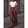 thumbnail image 3 of Women'S Faux Leather Pants PU High Waist Wide Leg Pants with Pockets Pleated Going Out Trousers Wine Red M, 3 of 6