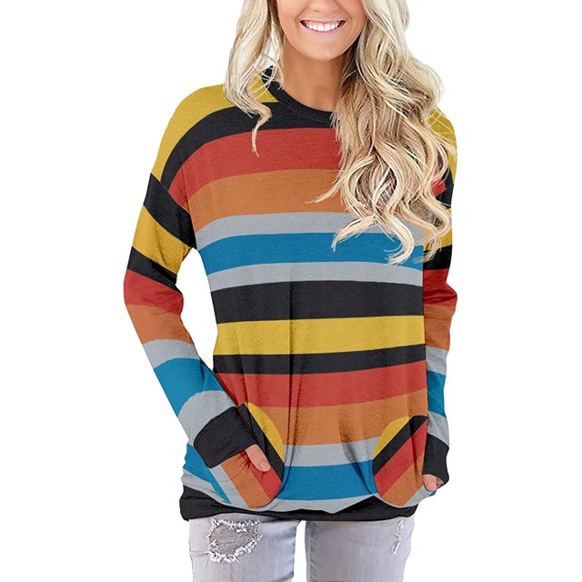 Womens Casual Loose T Shirts Long Sleeve Blouses Tunic Tops with Pockets