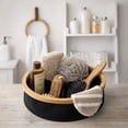 thumbnail image 2 of Round Foldable Storage Basket with Bamboo Frame and Black Fabric, 3-Compartment Organizer for Home and Office, Ideal for Bathroom Accessories, 12x12x4 inches, Set of 1, 2 of 8