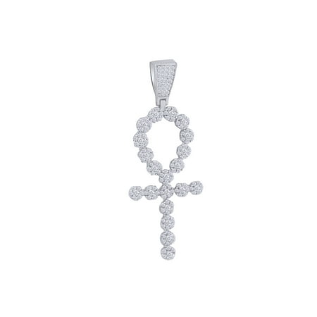 10k White Gold Cross Charm 1.5 Cttw Round Shape White Natural Diamond Iced Out Hip Hop Open Cross Charm Pendant In 10k Solid White Gold ()