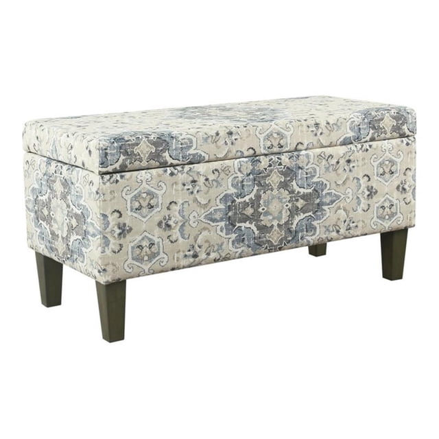 HomePop Banc de Rangement Décoratif en Tissu de Style Transitionnel, Grand Format, Bleu Vieilli