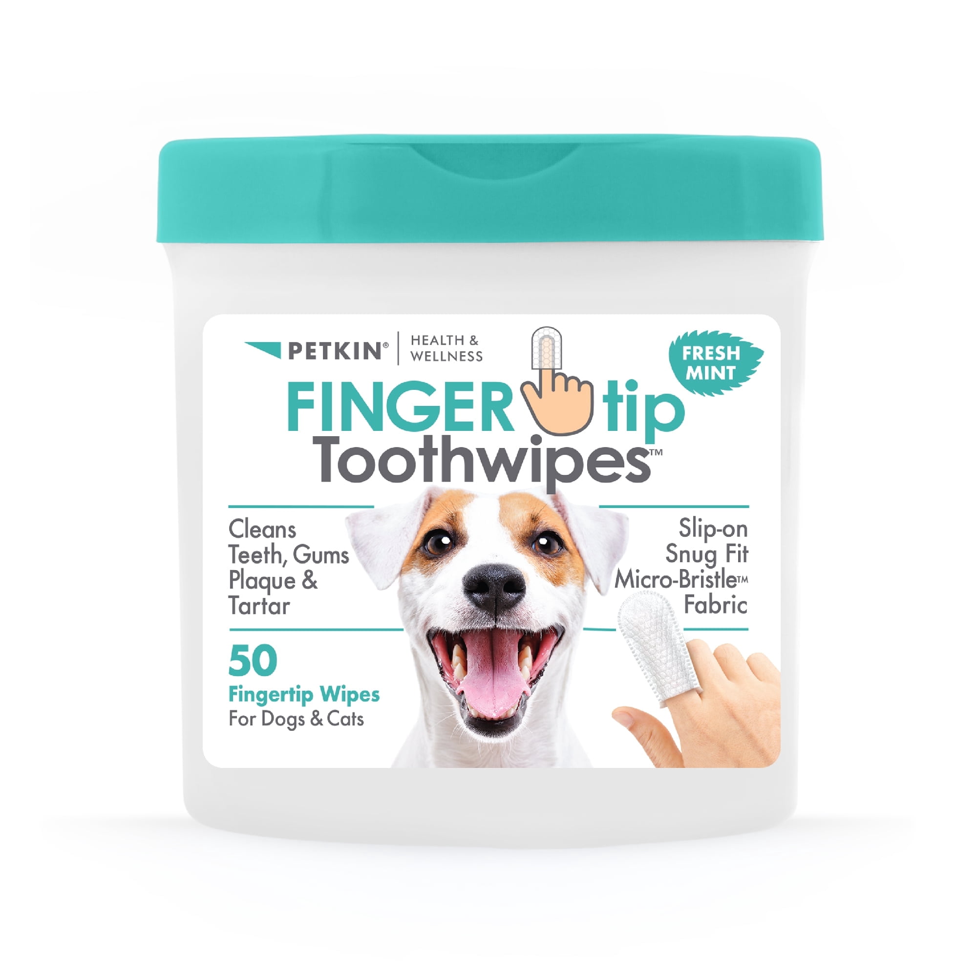 Petkin Fingertip Tooth Wipes for Dogs and Cats - 50 Finger Wipes - Fresh Mint