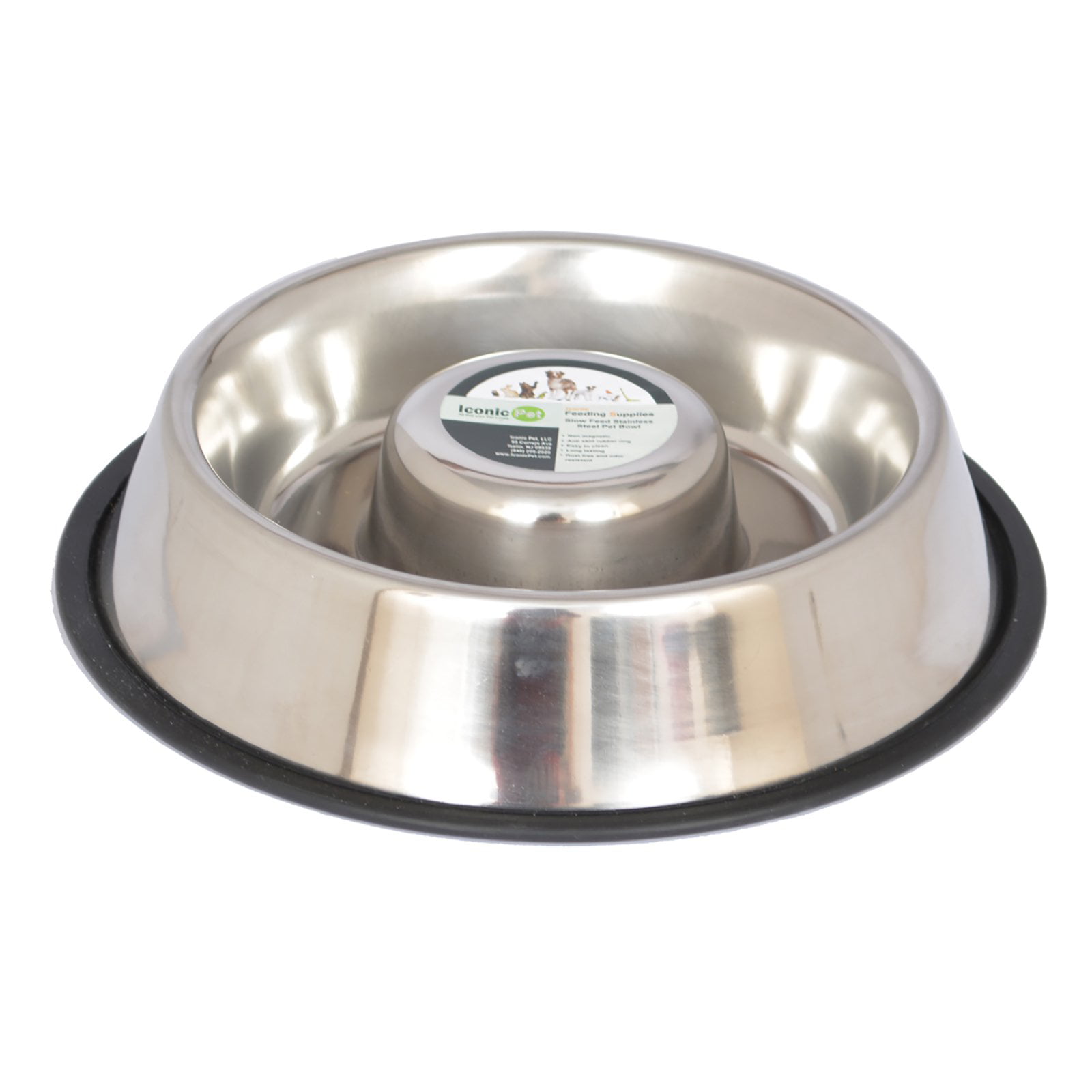 12-Ounce Iconic Pet Slow Feed Stainless Steel Pet Bowl for Dog or Cat Small 