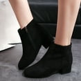 thumbnail image 2 of KIJBLAE Women's Ankle Boots Suede Low Heel Block Heel Booties Zipper Back Round Toe Winter Warm Shoes Black 35, 2 of 7