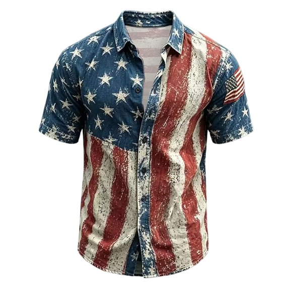 xfsWaSs 4Th Of July Shirts For Men Independence Day Shirt Men's Short Sleeve Button Down Shirts Patriotic Printed Red White And Blue Tops Summer Beach Shirt