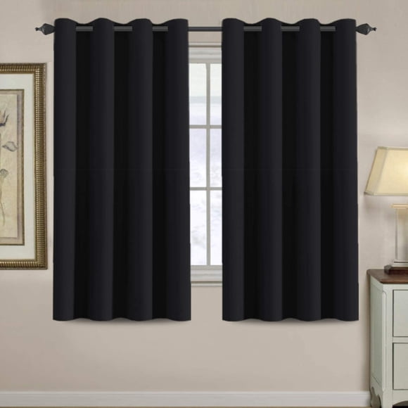 ABDFHE-100% Blackout Bedroom Curtains Drapes 63 Inch Length Thermal Insulated Full Blackout Window Curtain Panels, Energy Efficient Grommet Top Winter Curtain - Solid in Jet Black (One Panel)