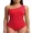 Red, variant on Asoul Womens Ribbed One Piece Swimsuit One Shoulder Scalloped Bathing Suits for Womens Tummy Control Monokini Swimwear