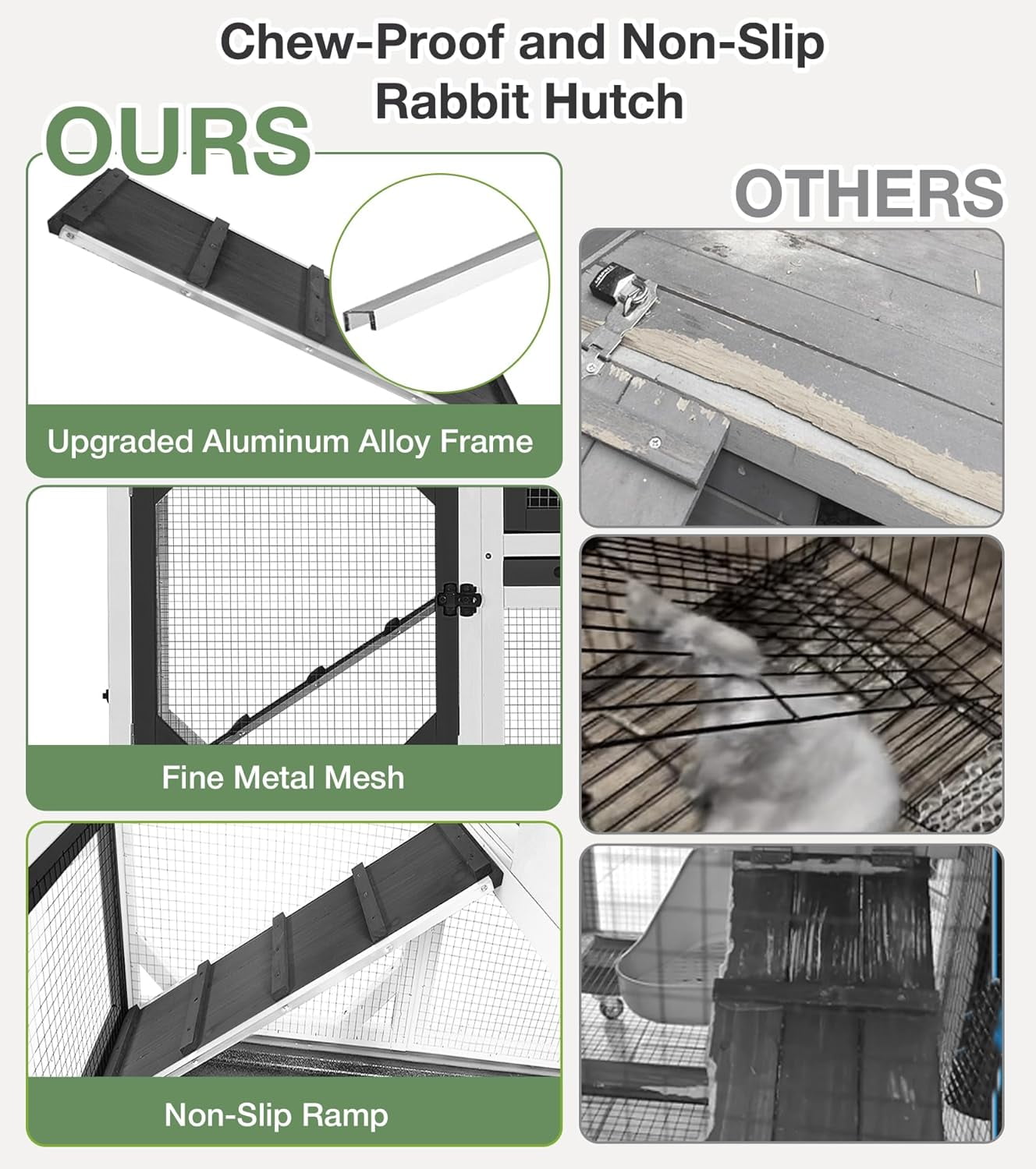 MEDEHOO Rabbit Hutch 2-Story Wooden Bunny Cage with 2 Leak-Proof Trays, Chew-Proof Metal Mesh Indoor & Outdoor Guinea Pig House with Wheels - Black