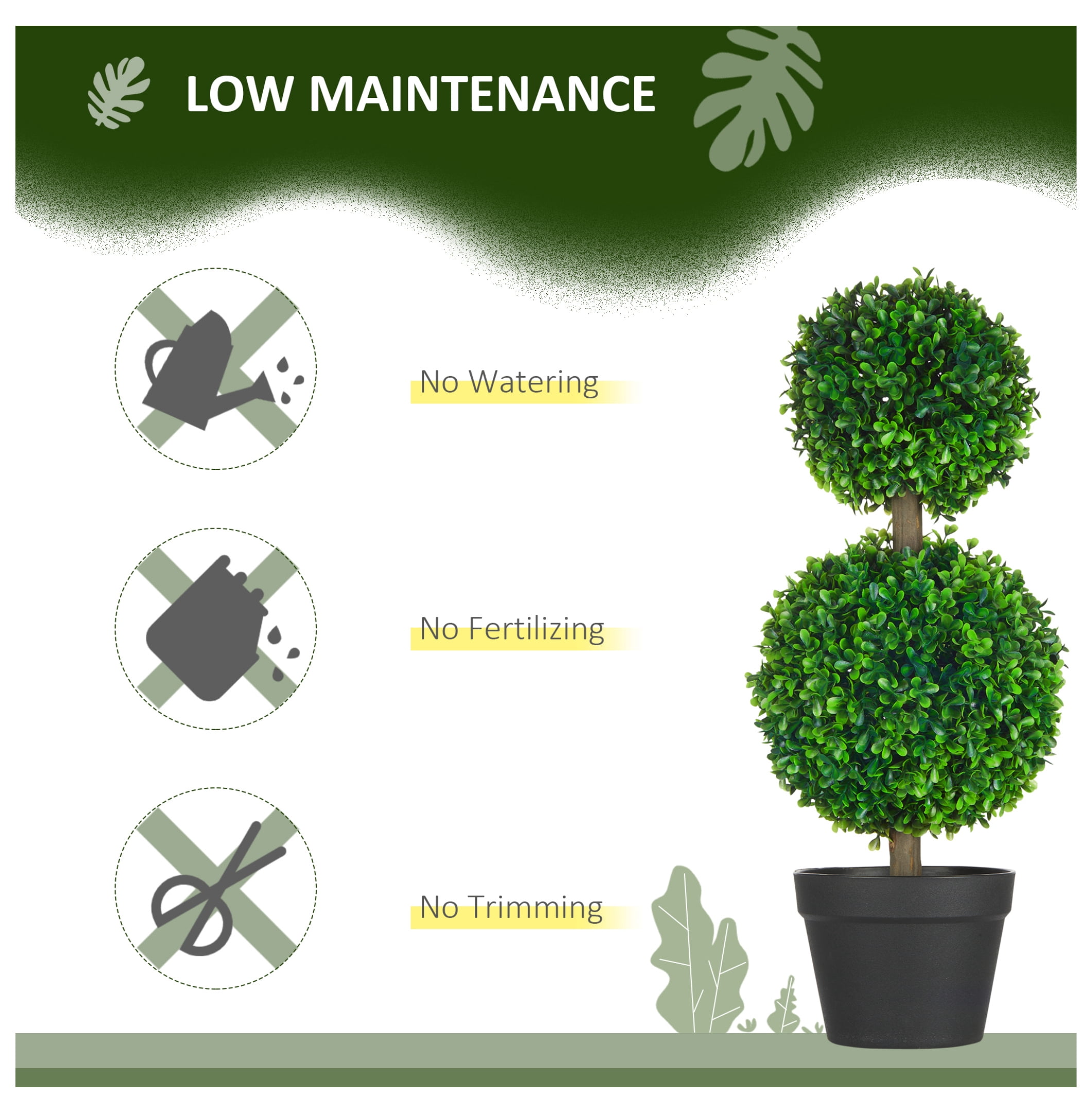 Artificial Plant for Home Decor Indoor & Outdoor Fake Plants Artificial Tree in Pot, 2 Ball Boxwood Topiary Tree for Home Office, Living Room Decor, Green