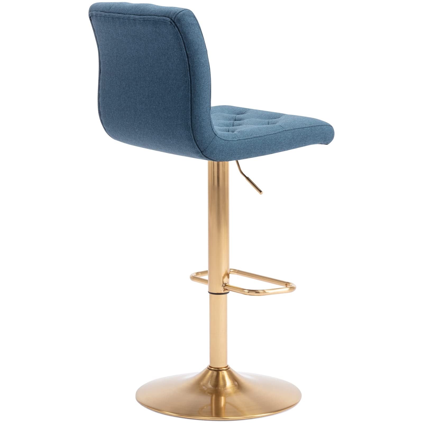 Modern Upholstered Bar Stool with Back Set of 2, Armless 360° Swivel Adjustable Height Linen Padded Bar Chair for Kitchen Island, Dining Room, or Café (Blue)