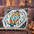 thumbnail image 6 of Desert Diamond Sofa Scene, Rustic Boho Geometric Folk Art Style for Pattern Lovers, Orange Turquoise Border Theme and Housewarming Gift, Cozy Flannel Blanket for Living Room Bedroom, Home Decor, 6 of 9