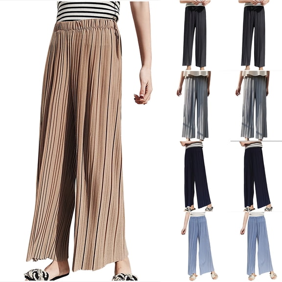 Women's Wide Leg Pants Trousers Slacks, Elastic Waistband Relaxed Fit Stretchy, Solid Color Soft Flowy Casual Daily Lounge Wear Business Casual Office Pants | Aestivo,Dark Gray L