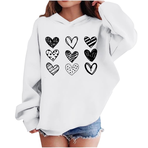 Sudadera con capucha y estampado de corazón de San Valentín, sudadera de manga larga para niños y niñas, chaqueta para niñas de talla mediana y grande.