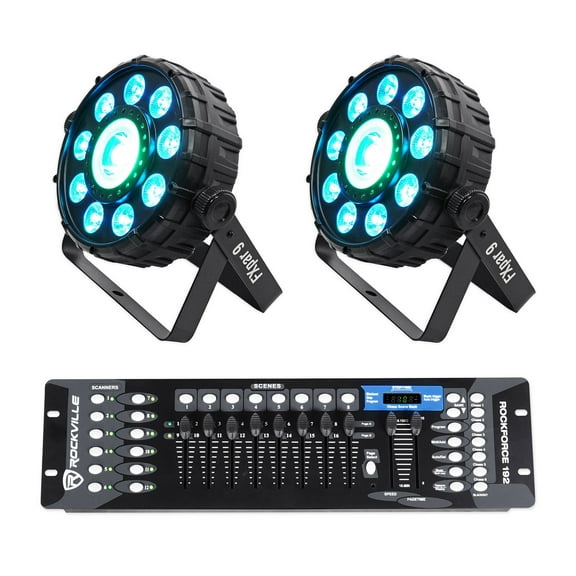 2) Chauvet DJ FX Par 9 Multi-FX LED, SMD RGB UV Strobe Par Lights DMX Controller