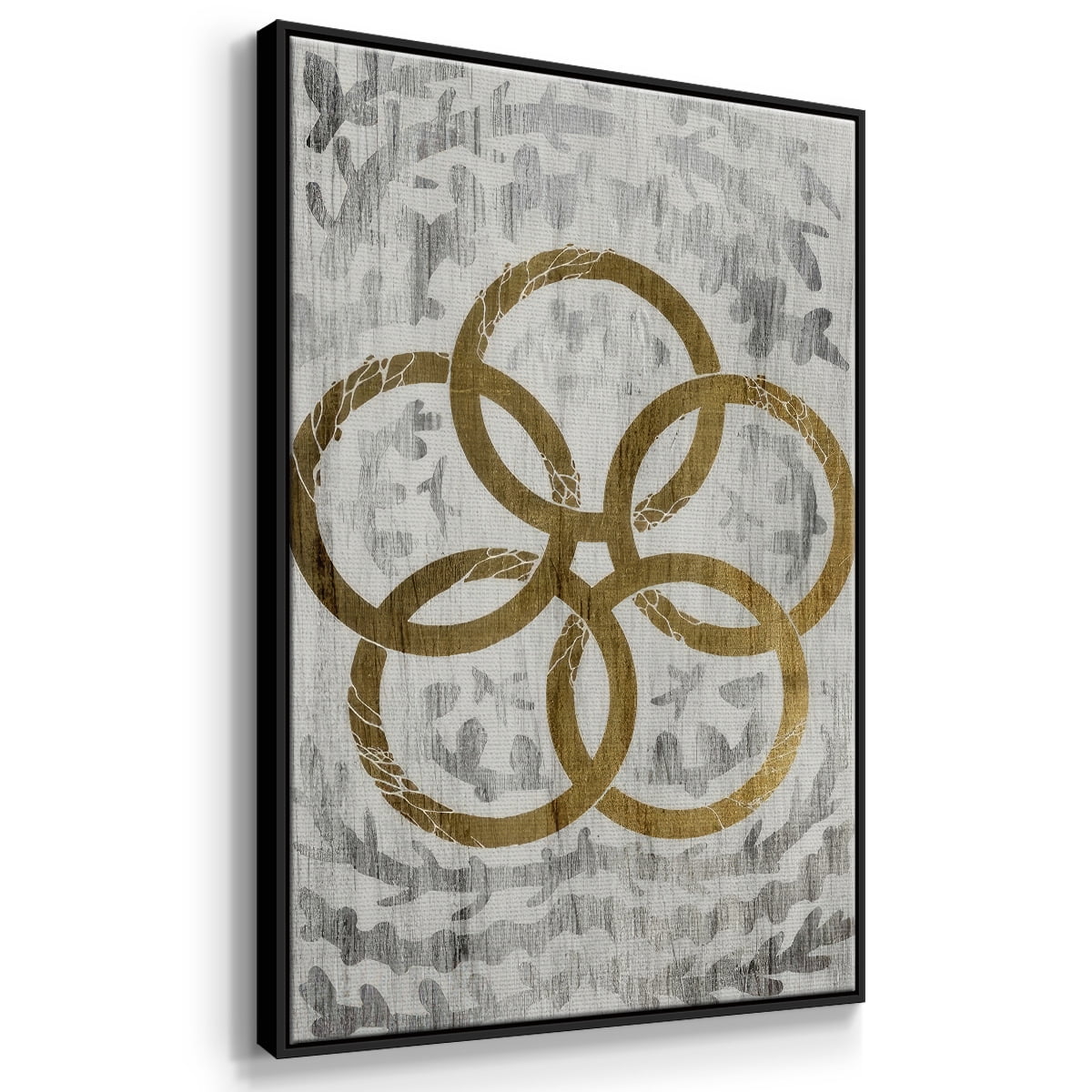 Five Golden Rings - Gold Leaf Holiday - Framed Gallery Wrapped Holiday Canvas - 27 x 41 - Black Frame