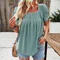 thumbnail image 3 of Blusa Mangas Largas Camisa ahuecada para mujer Camiseta ajustada de manga corta abombada Tops de verano Kuymtek Verde T XL para Mujer, 3 of 7